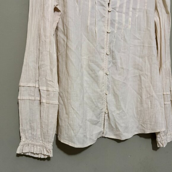 Wonderly Cream Ruffle Trim Button Front Blouse Long Sleeve Lightweight Top Large - Picture 3 of 5